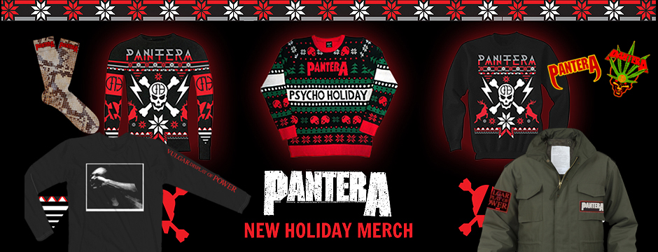 New merch at the new – Pantera Official Christmas Sweaters! including shop Pantera