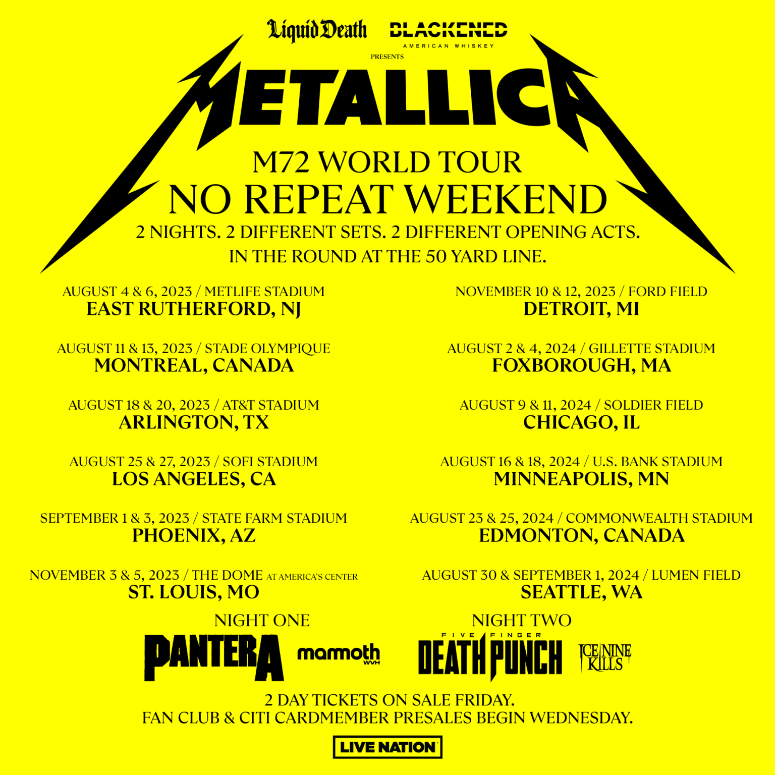 metallica tour 2023 past dates